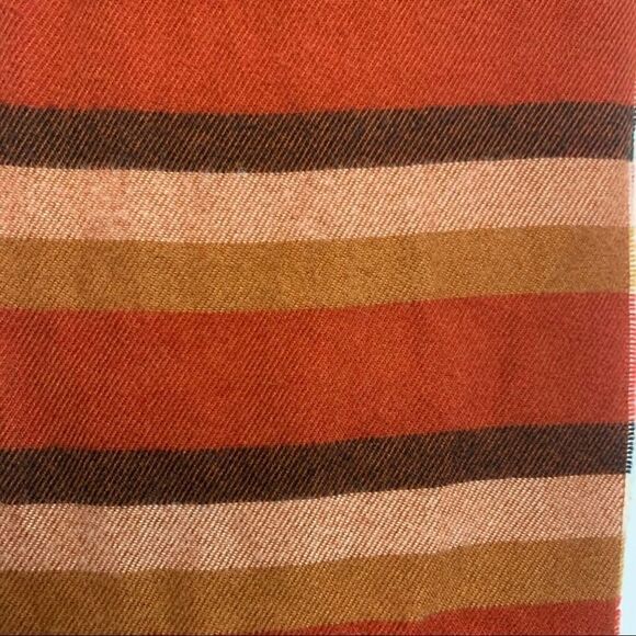 Multicolor Orange Beige Brown Cream Striped Fringe Soft Long Scarf One Size - Picture 2 of 5